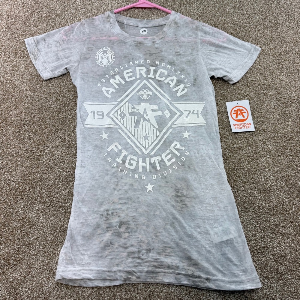 American Fighter Massachusetts Grey White Burnout Baby Tee XS NEW Y2K Shirt Top